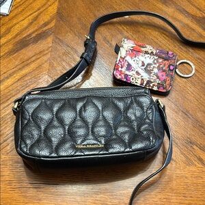 Vera Bradley Black Quilted Leather Crossbody Bag with matching wallet